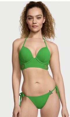 Victoria's Secret Strappy Bombshell Push-up Swim bikini 2 Piece Set Green 32C+S