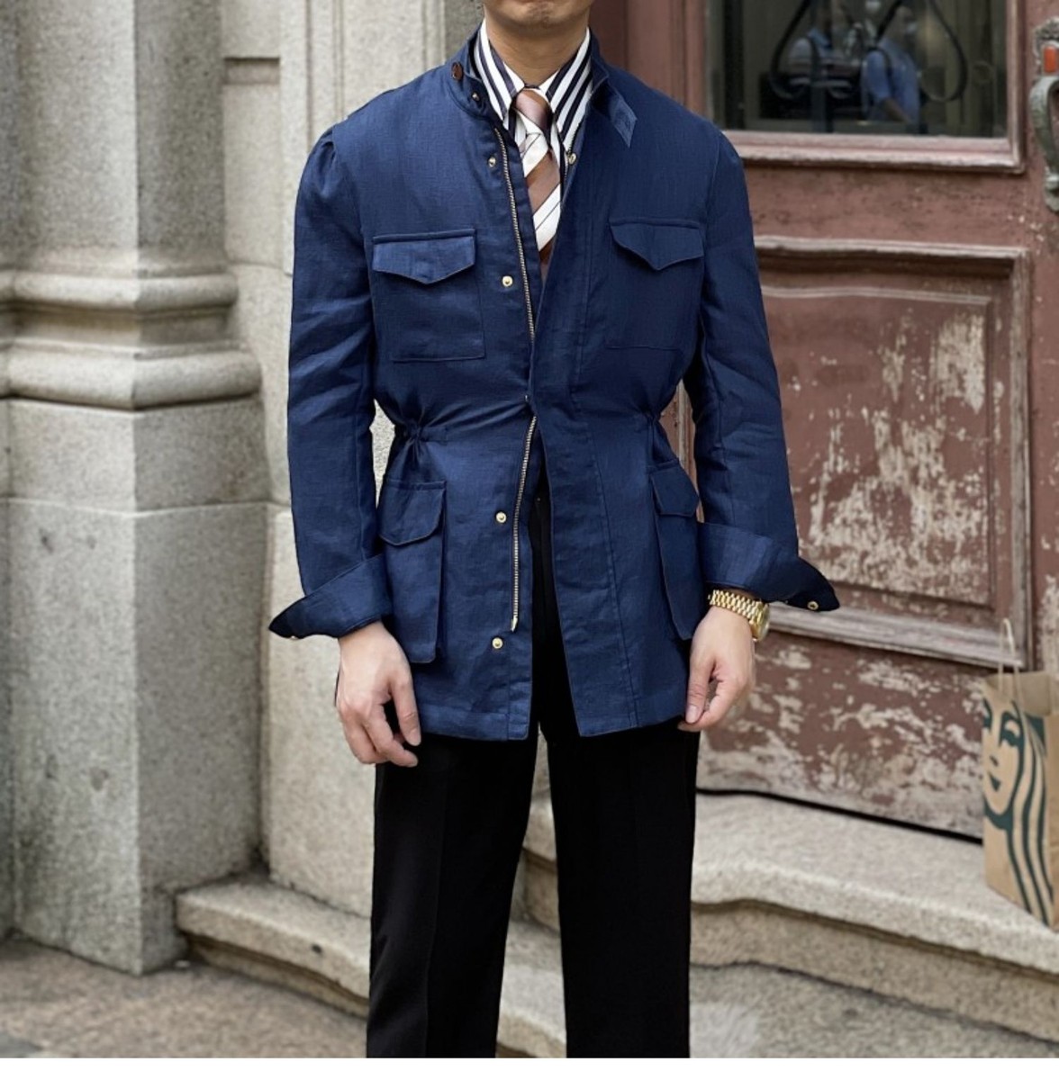 Mens Safari Navy Belted Safari Jacket Suitsupply Cream Safari