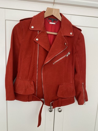 Alexander McQueen, Giacca da motociclista vintage rara Alexander McQueen in pelle rossa 6 38