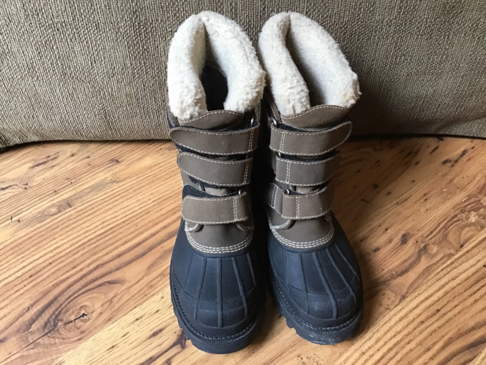 LL Bean Mens Gray Suede Black Rubber Hook & Loop Waterproof Snow Boots Size 8M