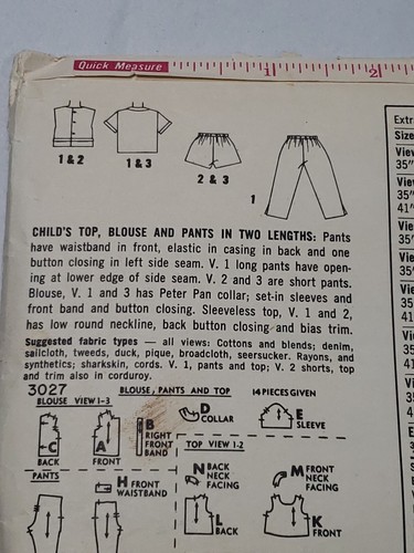 Simplicity Vtg Sewing Pattern #3027 Child's Top, Blouse & Pants, Sz 5. -CUT- - Picture 4 of 5