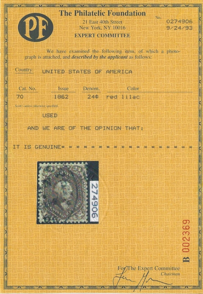 Scott # 70 - PSE Graded VF / XF 85 & PF Certs - Dated Philadelphia, PA CDS (P3) - Image 4 of 4