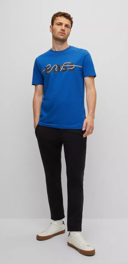 ◆Hugo Boss◆HUGO Nico BLUE ロゴ 半袖Tシャツ【関/送込み】 HUGO BOSS Cotton Jersey Slim-Fit T-Shirt With Logo Artwork