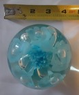 Joe St. Clair Art Glass Paperweight Signed Bubbles Blue Trumpet Flowers Vintage — photo 3