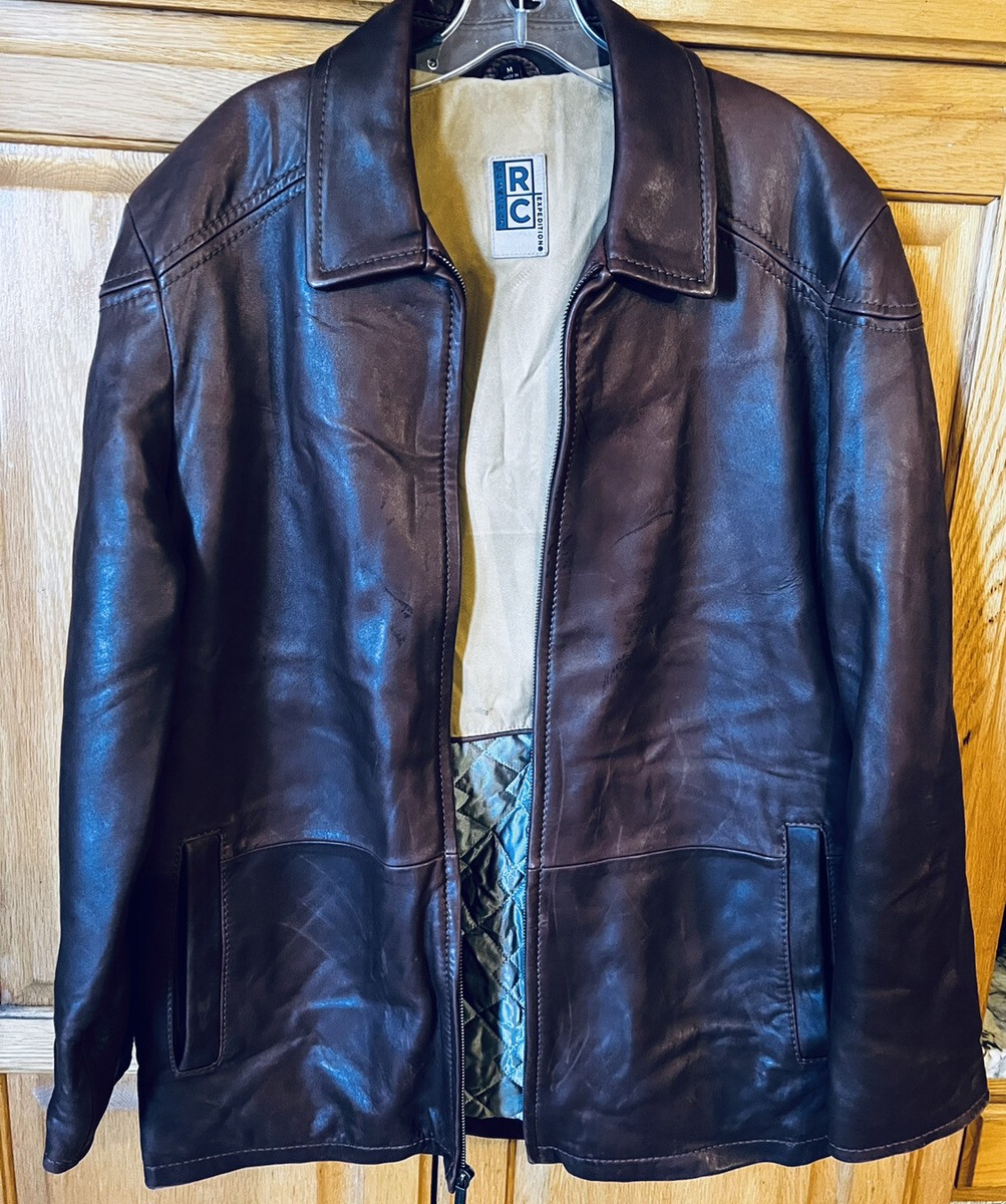 RC Comstock Expedition Leather Jacket Brown Medium Full Zip Lined