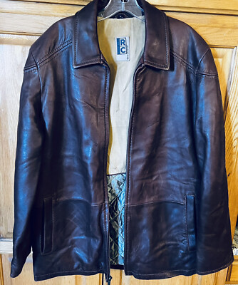 RC Comstock Expedition Leather Jacket Brown Medium Full Zip Lined Preowned