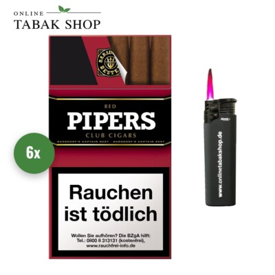 PIPERS Red [Cherry] Small Zigarillos (6 Stangen) + Sturmfeuerzeug