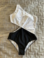 New Women One Shoulder Color Block High Cut One Piece Lined Swimsuit Monokini M