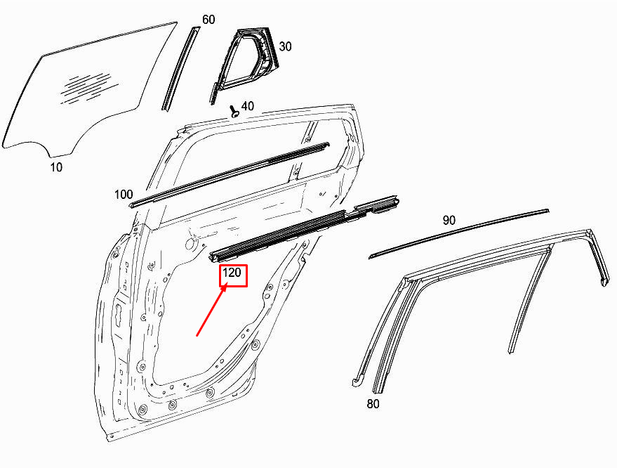 MERCEDES-BENZ GLC X253 Dichtungsschiene für Türfenster hinten links A2537350101