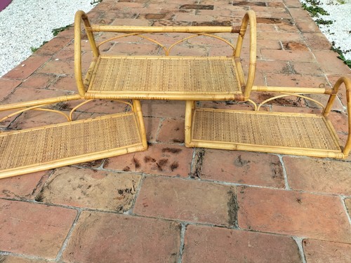 Mensola in Bamboo Vimini Rattan Set 3 pezzi Originali Epoca Modernariato Vintage - Foto 8 di 11