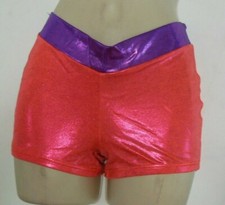 Booty Shorts Foil V Front Purple and Cerise Pink Small Adult