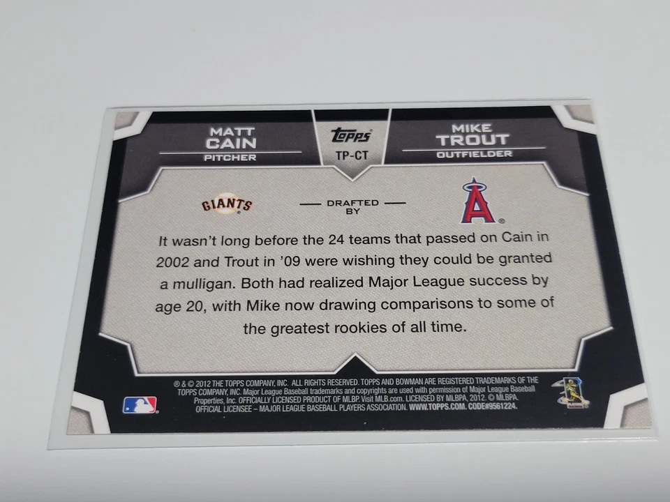 MIKE TROUT 2012 Bowman Top Picks Insert #TP-TC w/ Cain. ANGELS Foto 2 de 2