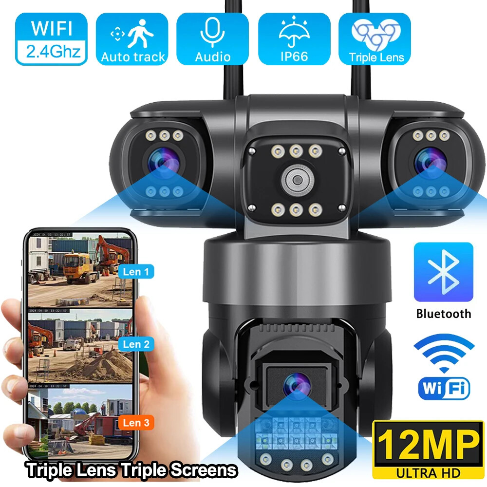 Wi-Fi Smart Camera 防犯カメラ　3個セット V380 Pro WiFi IP Camera Outdoor 12MP 6K Three Screens Security