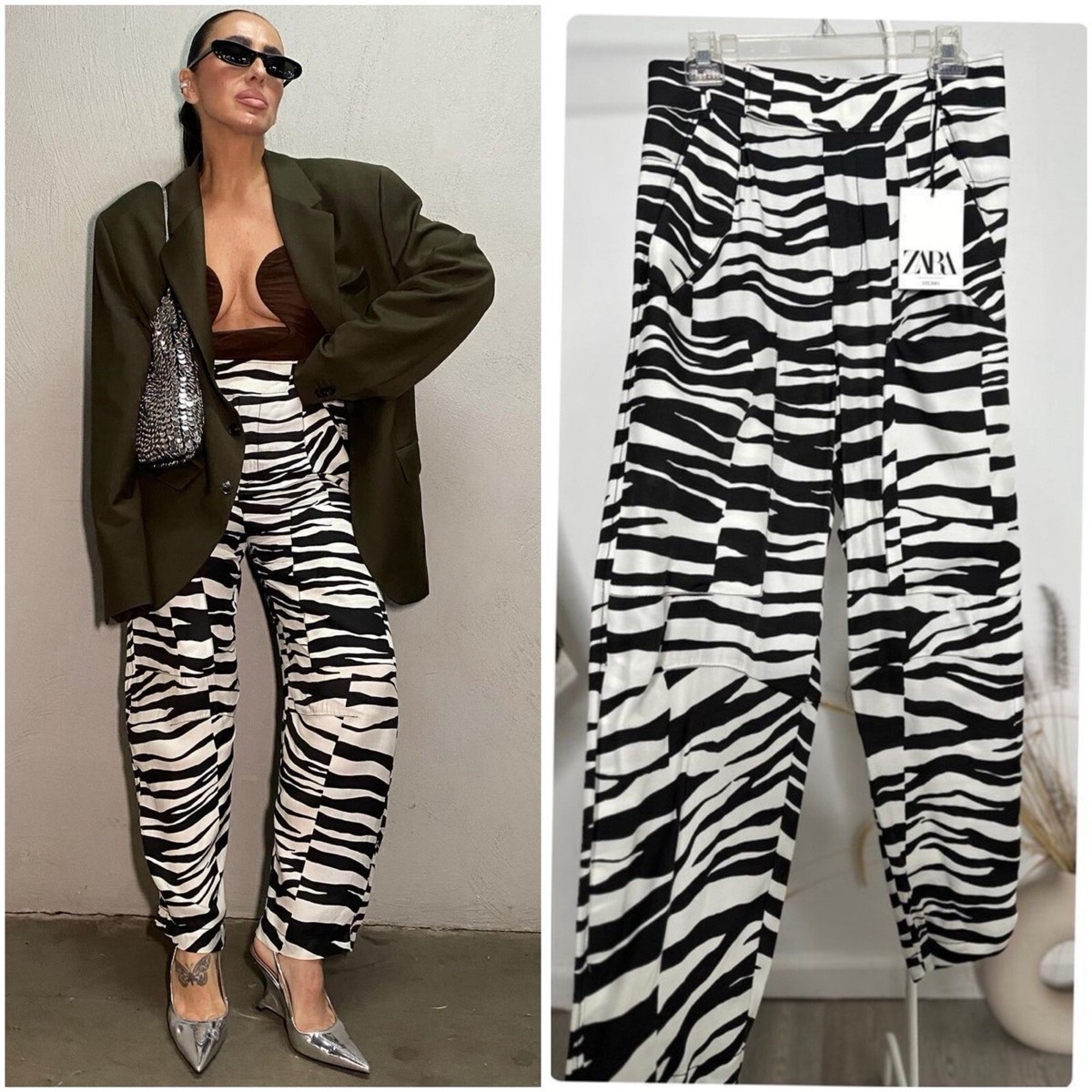 ZARA STUDIO Zebra Print Flowy Viscose Pants Measurements