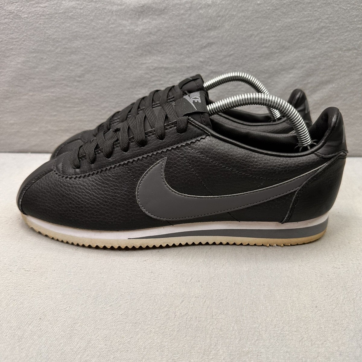 Nike Classic Cortez Mens Size Shoes Black Dark Gray Leather