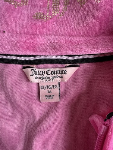 Juicy Couture Y2K Velour Zip Hoodie Girls XL 16 Can Fit Womens XS Soft Gold Logo - Picture 2 of 6