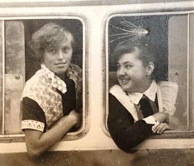 Vintage Snapshot Photo 1970s Two High School Girls Riding Bus B&W Original Found