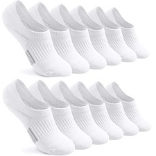 No Show Socks Womens Cushioned Low Cut Invisible Footies for 6-9 6 Pairs White