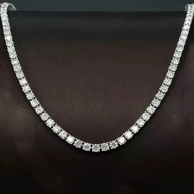 18.00Ct Round Cut Simulated Diamond Tennis Necklace 14K White Gold Plated