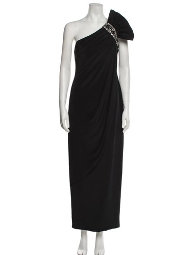Marchesa Notte Evening Gown Women’s 2 Black Silk Embellished One Shoulder Dress