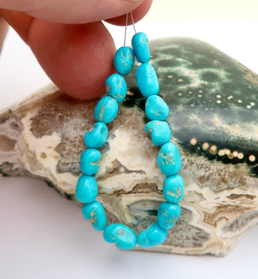 AAAAA ARIZONA SLEEPING BEAUTY ROBIN'S EGG BLUE TURQUOISE W/ MATRIX NUGGET BEADS