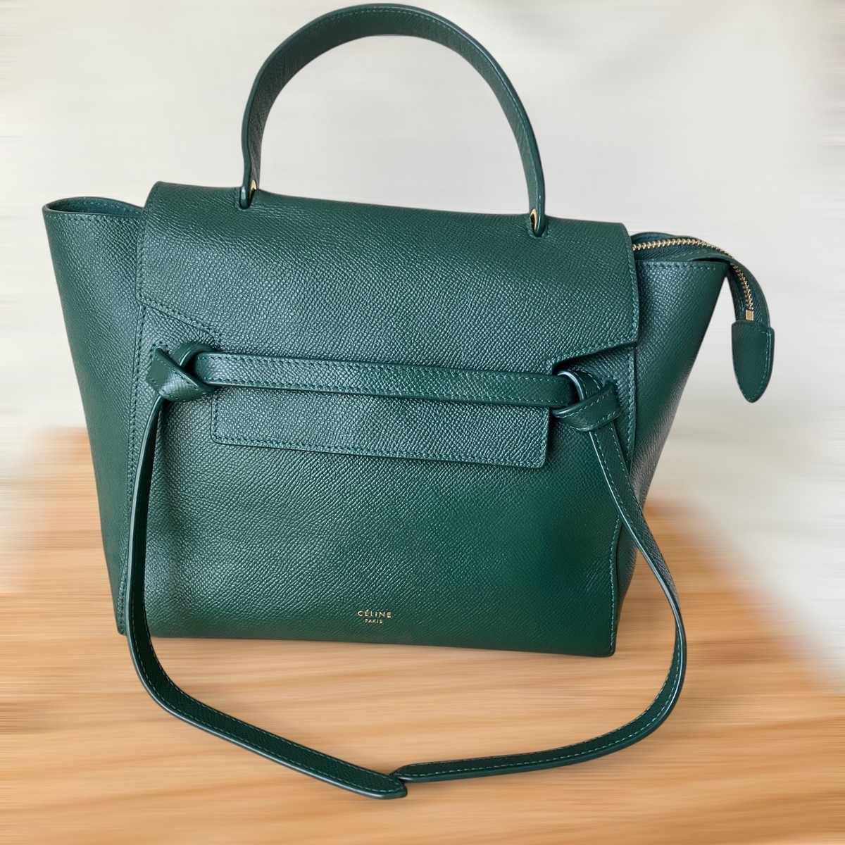 Celine Micro Belt Bag in Grained Calfskin Amazone Green | eBay