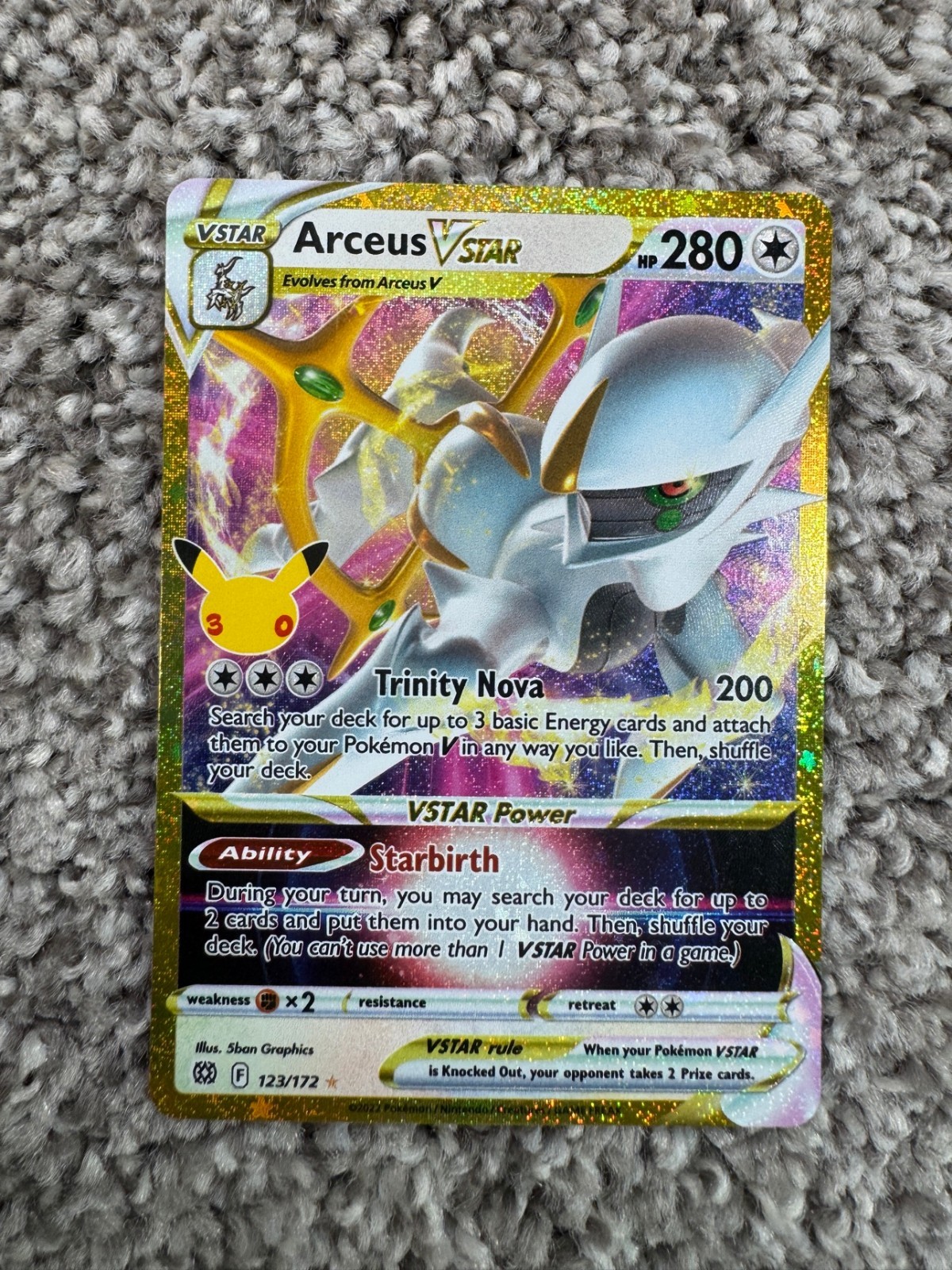 Pokemon Arceus VSTAR 123/172 Gold Secret Rare 30th Celebration MINT