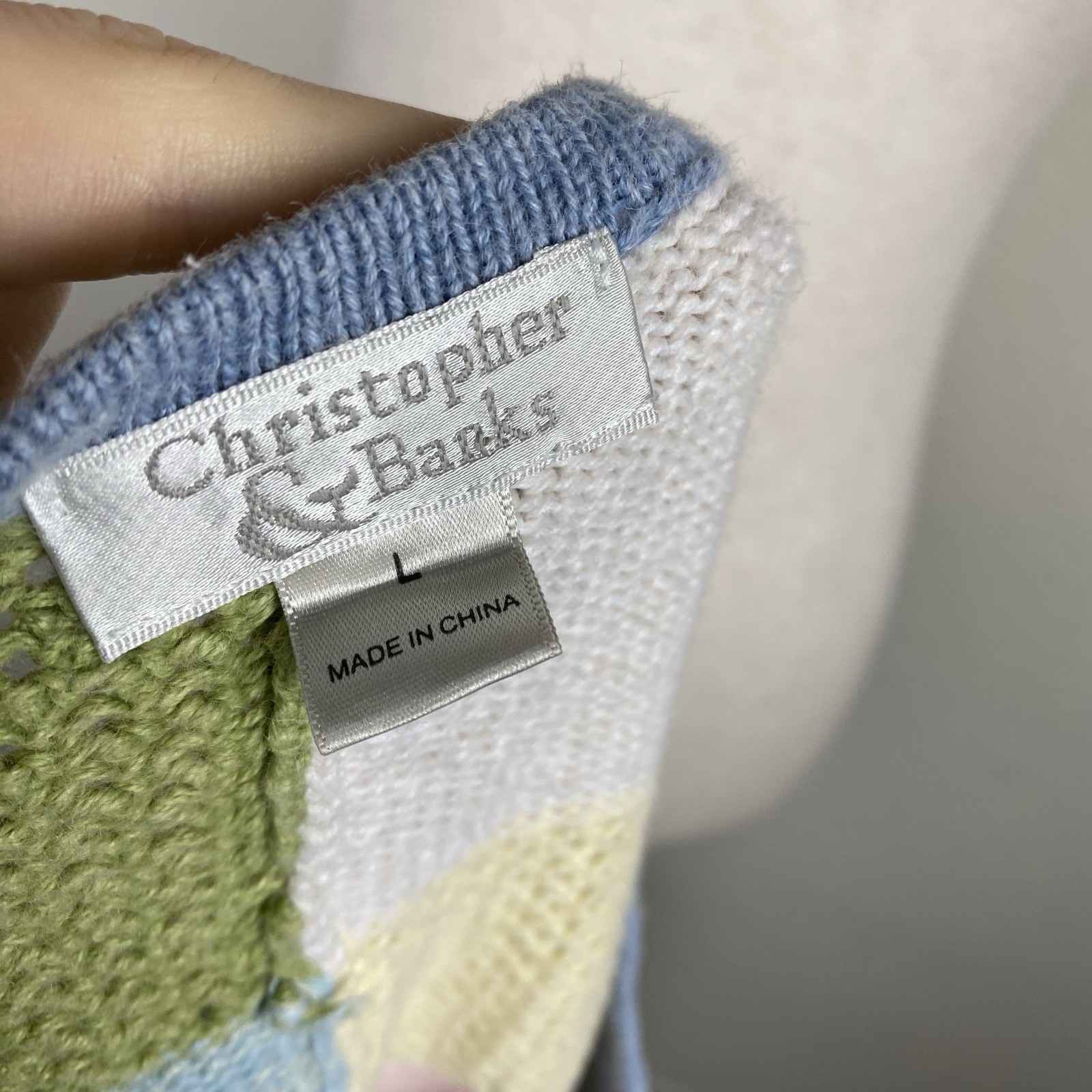 Vtg Christopher L Knit Top Patchwork Cottage Butt… - image 5