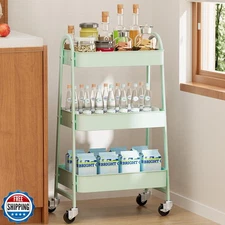 OLIXIS 3 Tier Utility Rolling Cart with Lockable Caster Wheels, M