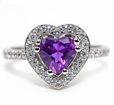 Heart 3CT Amethyst  Topaz 925 Genuine Sterling Silver Ring Jewelry Sz 6
