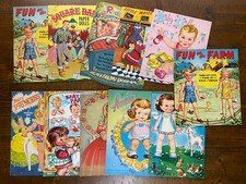 Lot de 11 poupées anciennes en papier - Lowe - Princesse fée, Annie, ferme - non coupées