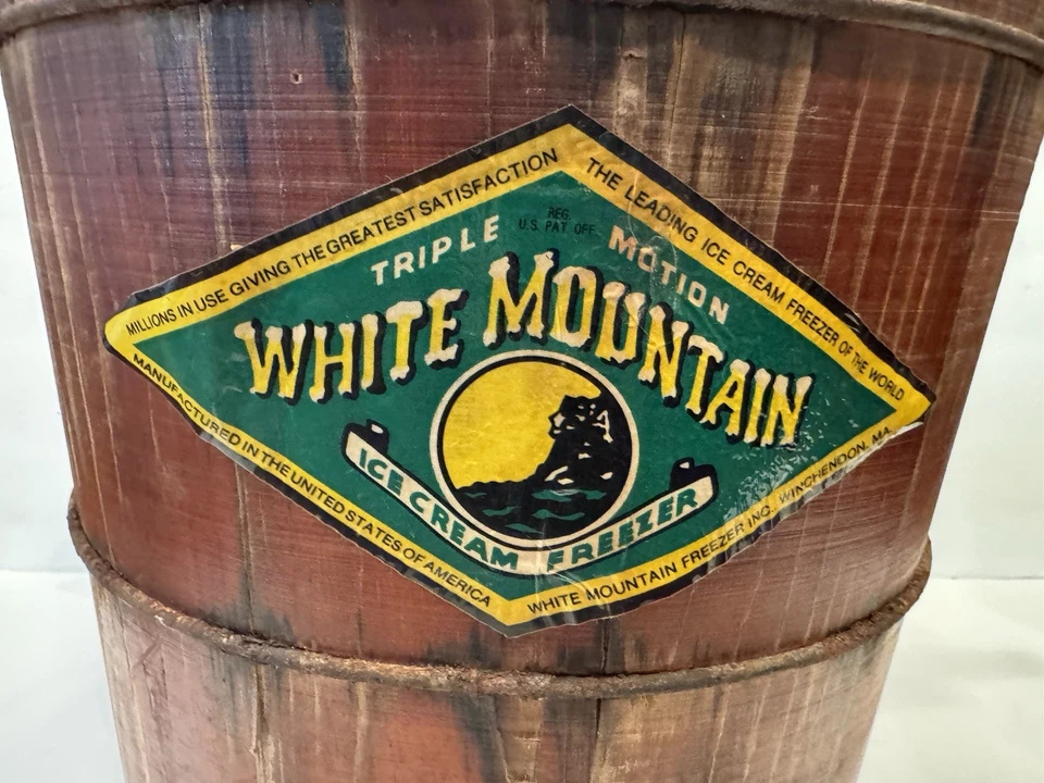 Винтажная белая горная мороженица деревянное ведро рукоятка - Изображение 2 из 4
