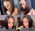 LuxeFame Human Hair Black Straight Bob Lace Front Wig Middle Part Pre-Plucked — photo 1