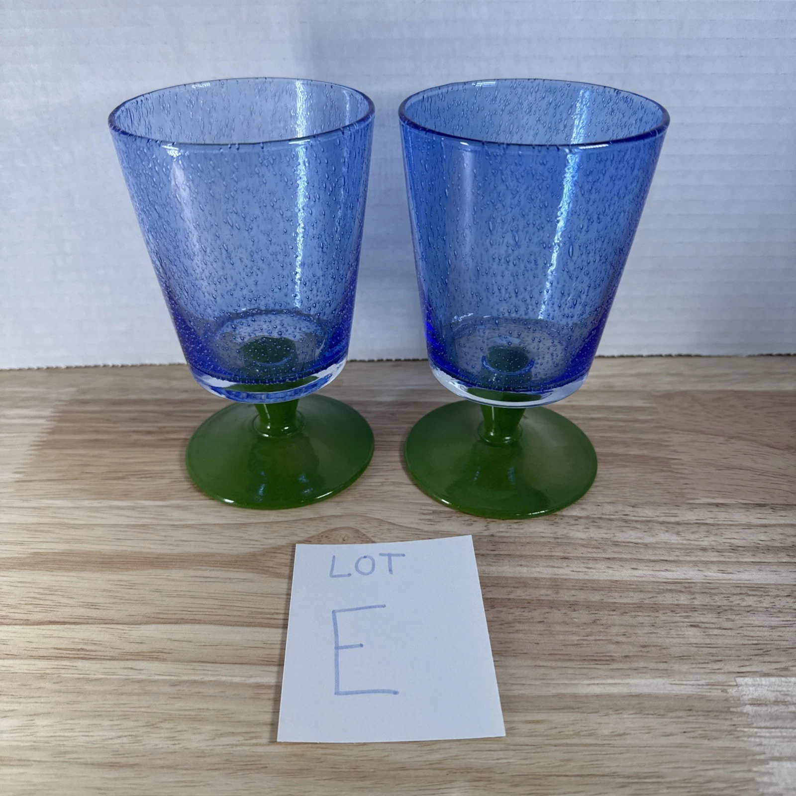 2 Villeroy & Boch Serra Water Goblets Green & Blue Glass Footed With Air Bubbles