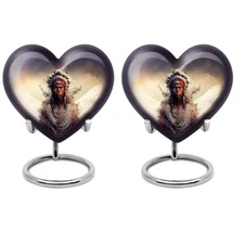Set Of 2 Native American Heart Shaped Keepsake Cremation Urns 3inch for Human