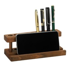 Wooden Pen Display Stand Wood Pencil Holder for Desk, Brown