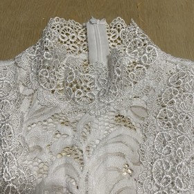 MKQW Women&rsquo;s Size Small Lace Ruffled Long Sleeve Mesh Clubwear Romper in White