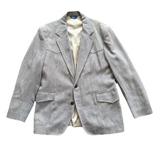 Pendleton Western Sport Coat Men 44 Gray Herringbone Wool Suede Yoke Blazer USA