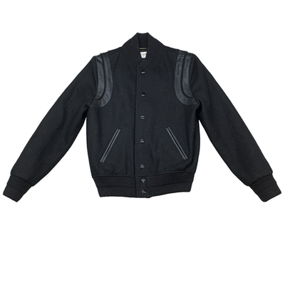Saint Laurent Paris Teddy Varsity Jacket Black Wool Leather Trim