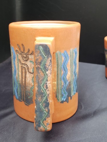 Seminario Urubamba Cusco Peru Earthenware Coffee Mugs Rustic Native Art set of 2 - Picture 8 of 17
