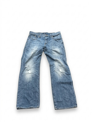 ock & Republic Men's Relaxed Straight Jeans 34x30 Blue Distressed Y2K Grunge