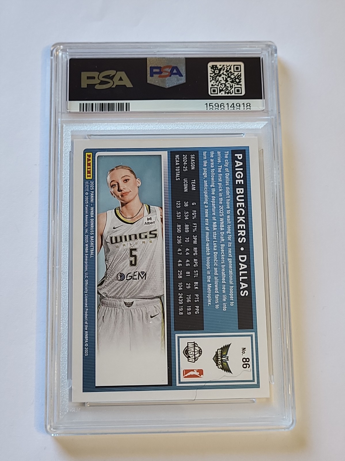 2025 Donruss WNBA 86 Paige Bueckers RC PSA 10 Dallas Wings  view 2