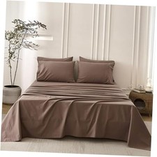 6PS Bedding Sets Linen Like Cotton Bed Queen 102" x 90" Light Chocolate Brown