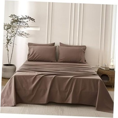 6PS Bedding Sets Linen Like Cotton Bed Queen(102'' x 90'') Light Chocolate Brown