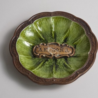  Treasure Craft Arizona Green Trinket Dish 5in 1960s Souvenir Made in USA