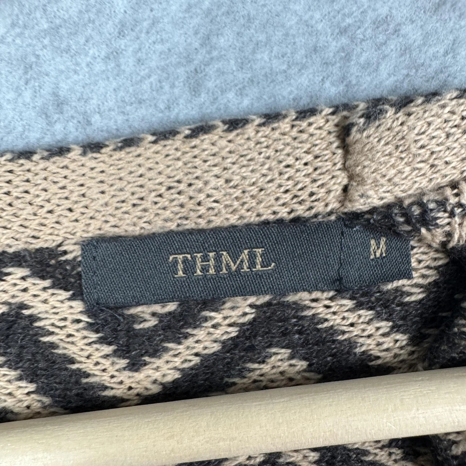 Cardigã feminino THML suéter bege médio preto borgonha frente aberta Chevron - Imagem 4 de 4