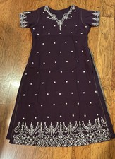 Plum Purple Women Kurti Kurta Ethnic Embroidered Tunic Dress Small/medium