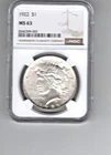 1922 PEACE DOLLAR NGC MS 63 GREAT LUSTER and STRIKE BETTER GRADE