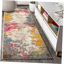  Modern Abstract Yellow/Multi Runner Rug, 2x8, Contemporary POP, Transitional, 