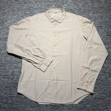 Paul Smith Red Ear Shirt Mens Large Beige Blue Striped Long Sleeve Button Japan